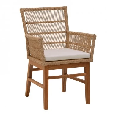 Inca armchair pakoworld teak wood and pe rope in natural-beige shade with cushion 60x61x90cm