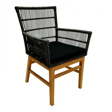 Inca armchair pakoworld teak wood and synthetic rope in natural-black shade with cushion 60x61x90cm