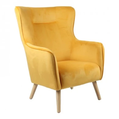 Insicive armchair pakoworld velvet yellow-natural leg 72x89x105cm