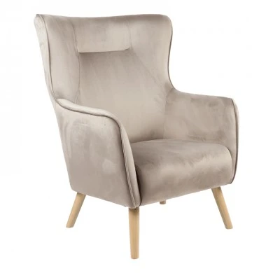 Armchair Insicive pakoworld velvet beige-natural leg 72x89x105cm