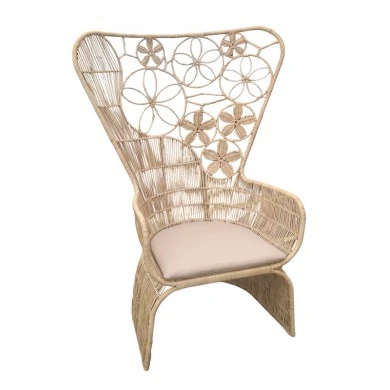 Armchair Jake Inart with beige cushion-natural rattan 110x86x145cm