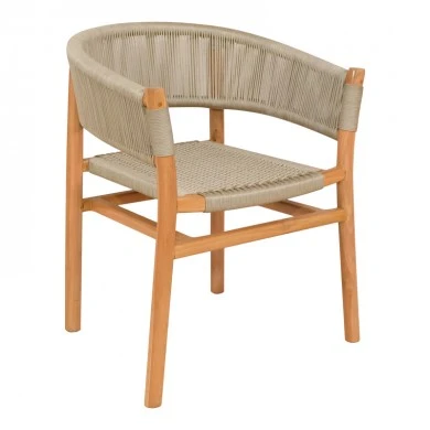 Kajone armchair pakoworld teak wood skeleton in natural shade and cream pe rope 62x51x75cm