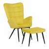Armchair with footstool Dorita pakoworld velvet yellow-leg black metal 68.5x76x103cm
