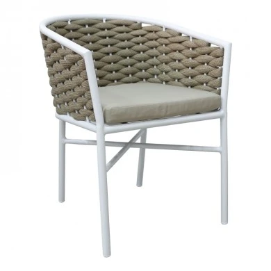 Aluminum armchair Noevo pakoworld stackable with white frame-natural rope 57x62x76cm