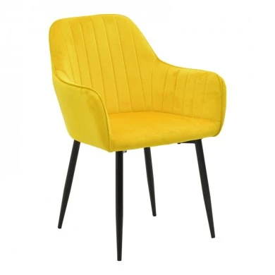 Armchair Noor pakoworld yellow velvet fabric with black color metal leg 58x58x86cm