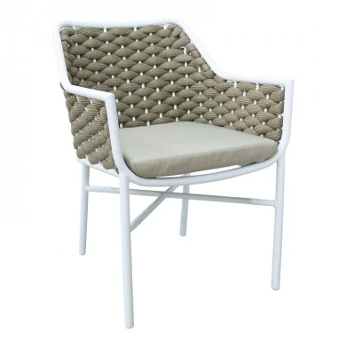 Ortegia pakoworld stackable aluminum armchair with white frame-khaki rope 57x62x82cm