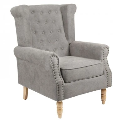 Piore pakoworld armchair gray fabric and natural rubberwood leg 77x80x106cm