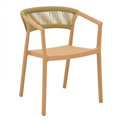 Armchair Sillia pakoworld stackable pp cappuccino shade with beige rattan 55x52x74.5cm