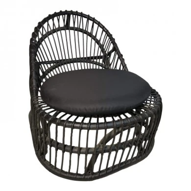 Armchair Tromso pakoworld pe rattan in black color and black pillow 80x85x98cm