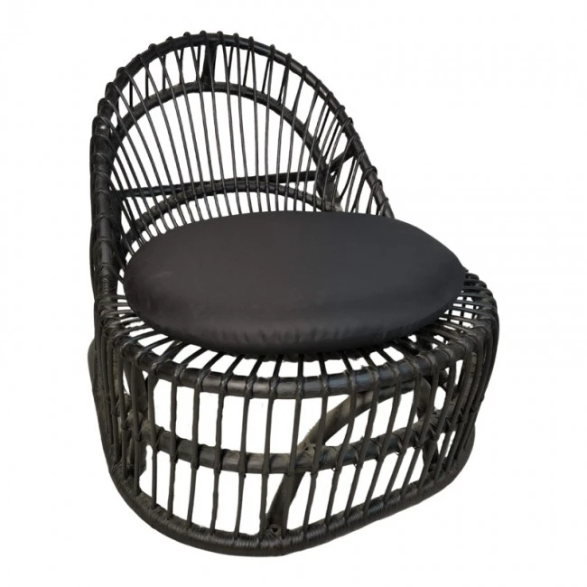 Armchair Tromso pakoworld pe rattan in black color and black pillow 80x85x98cm
