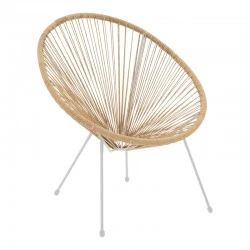 Acapulco armchair pakoworld metal in white-pe rattan in natural shade 68.5x74.5x84cm