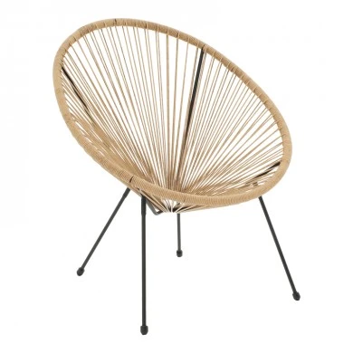 Acapulco armchair pakoworld metal in black-pe rattan in natural shade 68.5x74.5x84cm