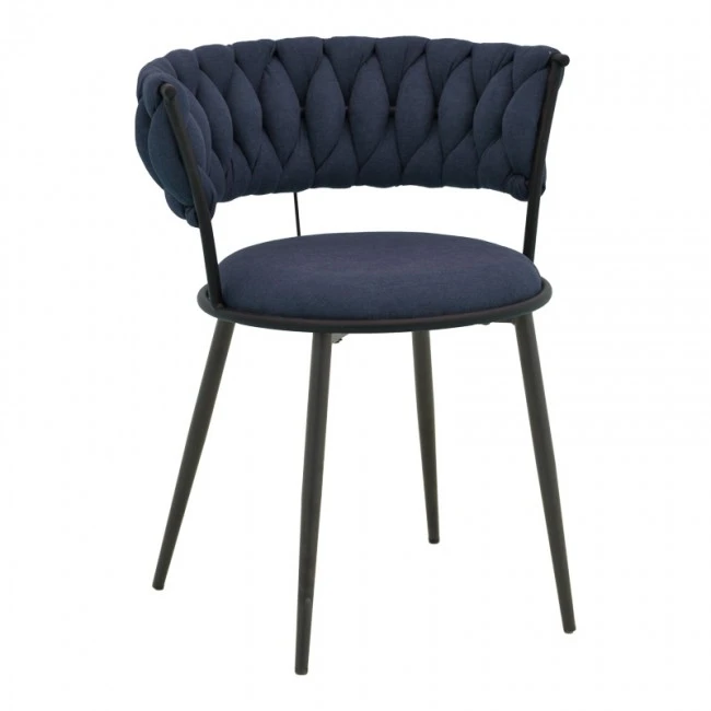 Alkia I pakoworld armchair fabric in dark blue shade - black metal leg 57x58.5x72cm