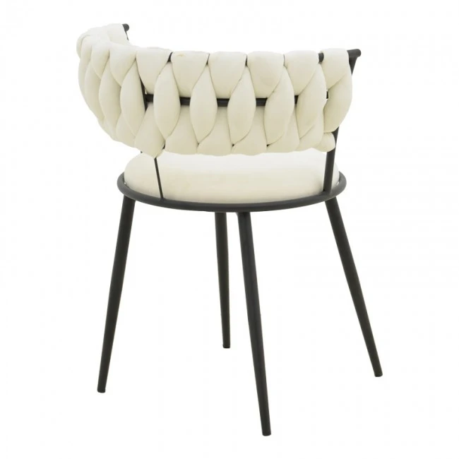 Alkia I pakoworld armchair fabric in ecru shade - black metal leg 57x58.5x72cm