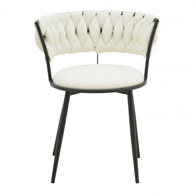 Alkia I pakoworld armchair fabric in ecru shade - black metal leg 57x58.5x72cm