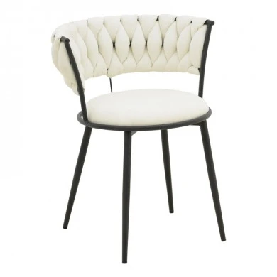 Alkia I pakoworld armchair fabric in ecru shade - black metal leg 57x58.5x72cm