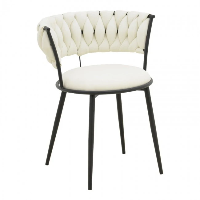 Alkia I pakoworld armchair fabric in ecru shade - black metal leg 57x58.5x72cm