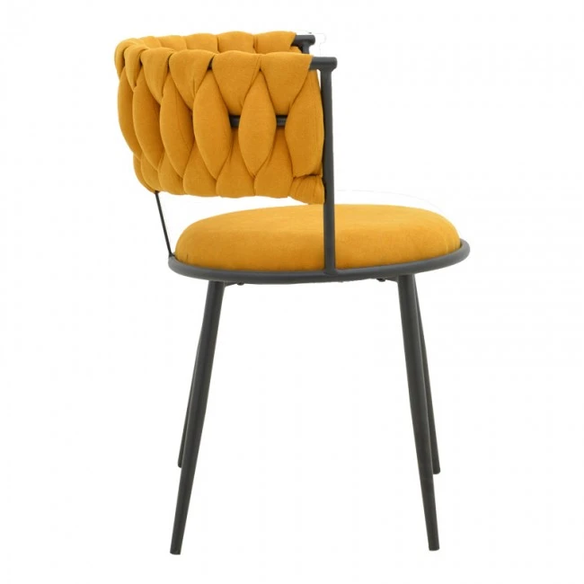 Alkia I pakoworld armchair fabric in yellow shade - black metal leg 57x58.5x72cm