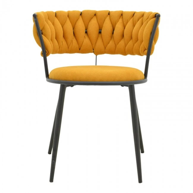Alkia I pakoworld armchair fabric in yellow shade - black metal leg 57x58.5x72cm