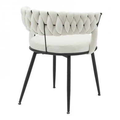 Chair Alkia pakoworld in cream velvet with black metal leg 60x57x68cm