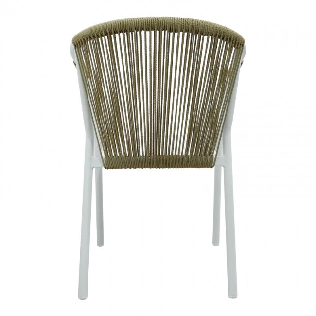 Aluminum armchair Convince pakoworld stackable with white frame-textilene-pe rattan in natural shade 56x63x82cm