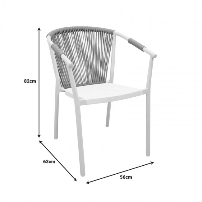 Aluminum armchair Convince pakoworld stackable with white frame-textilene-pe rattan in natural shade 56x63x82cm