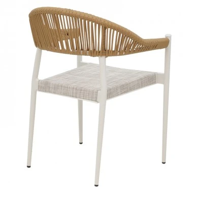 Elation aluminum armchair pakoworld stackable white frame-textilene and rattan in natural color 56x52x76cm