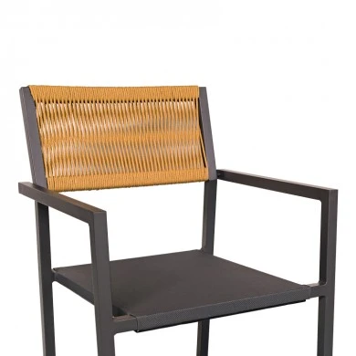 Aluminum armchair Savor pakoworld stackable anthracite frame-textilene natural rattan 55x58x83cm
