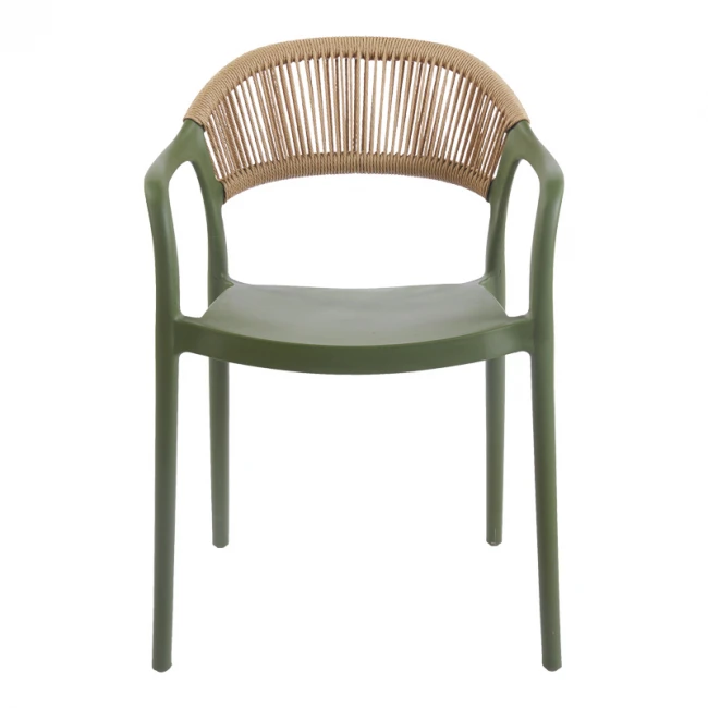 Ankara pakoworld stackable armchair pp in olive green color and natural color pe rattan 54x55.5x77cm