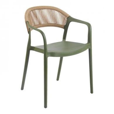 Ankara pakoworld stackable armchair pp in olive green color and natural color pe rattan 54x55.5x77cm