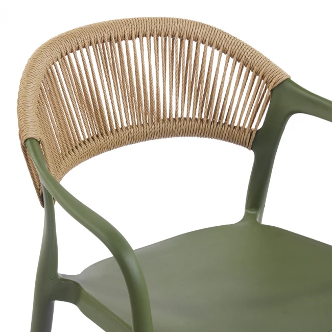 Ankara pakoworld stackable armchair pp in olive green color and natural color pe rattan 54x55.5x77cm