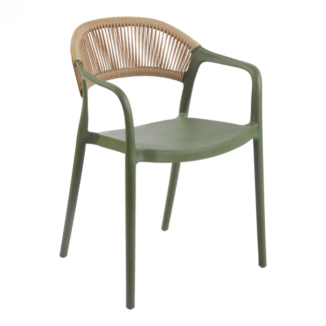 Ankara pakoworld stackable armchair pp in olive green color and natural color pe rattan 54x55.5x77cm