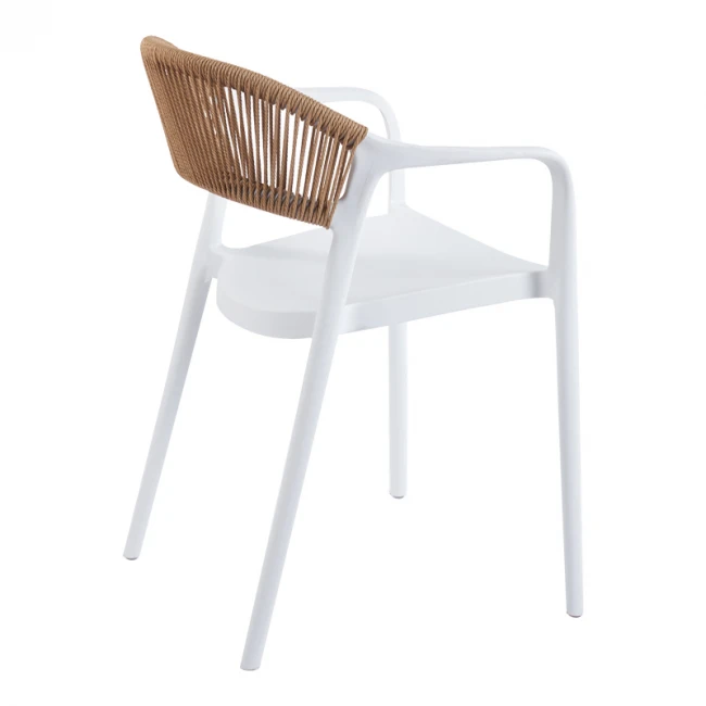 Ankara pakoworld stackable armchair pp in white color and natural color pe rattan 54x55.5x77cm