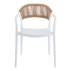Ankara pakoworld stackable armchair pp in white color and natural color pe rattan 54x55.5x77cm