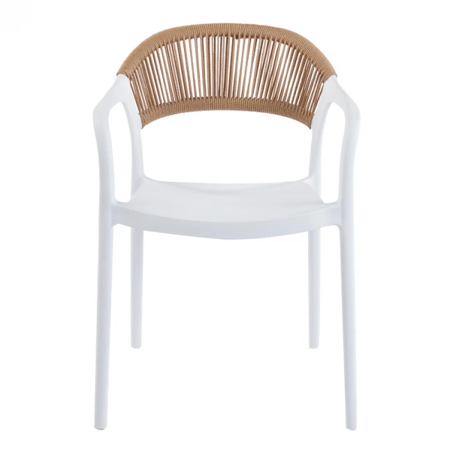 Ankara pakoworld stackable armchair pp in white color and natural color pe rattan 54x55.5x77cm