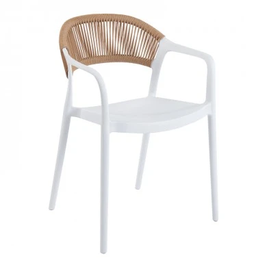 Ankara pakoworld stackable armchair pp in white color and natural color pe rattan 54x55.5x77cm