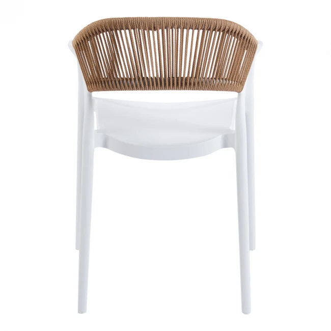 Ankara pakoworld stackable armchair pp in white color and natural color pe rattan 54x55.5x77cm
