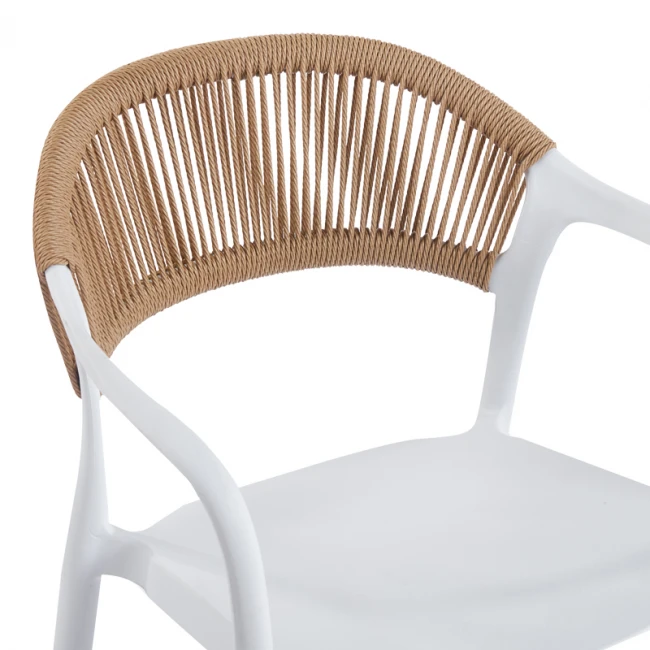Ankara pakoworld stackable armchair pp in white color and natural color pe rattan 54x55.5x77cm