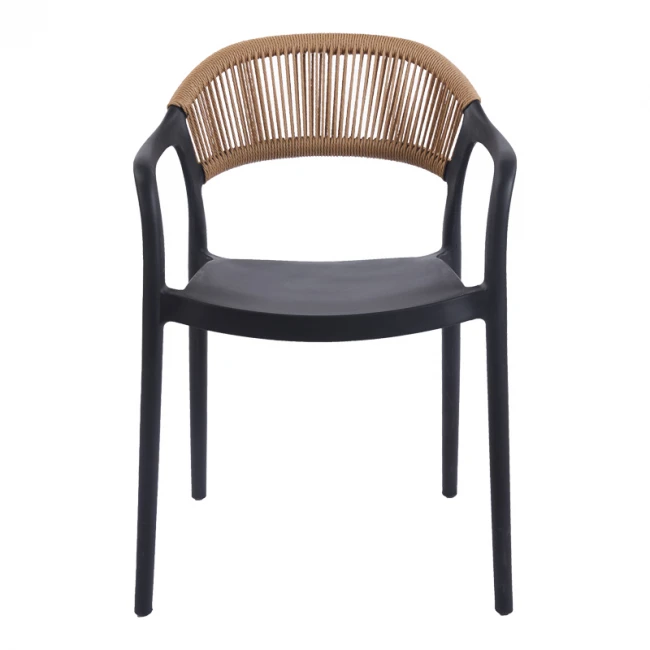 Ankara pakoworld stackable armchair pp in black color and natural color pe rattan 54x55.5x77cm