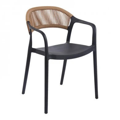 Ankara pakoworld stackable armchair pp in black color and natural color pe rattan 54x55.5x77cm