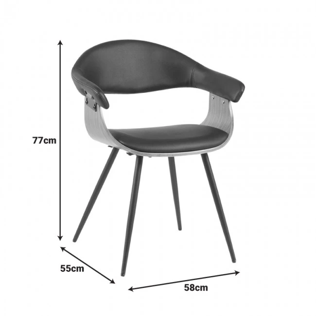 Austen armchair pakoworld PU black-walnut wood-black metal 58x55x77cm