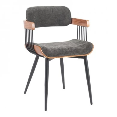 Armchair Cameo pakoworld metal black-walnut wood-dark grey fabric 53x49.5x75.5cm