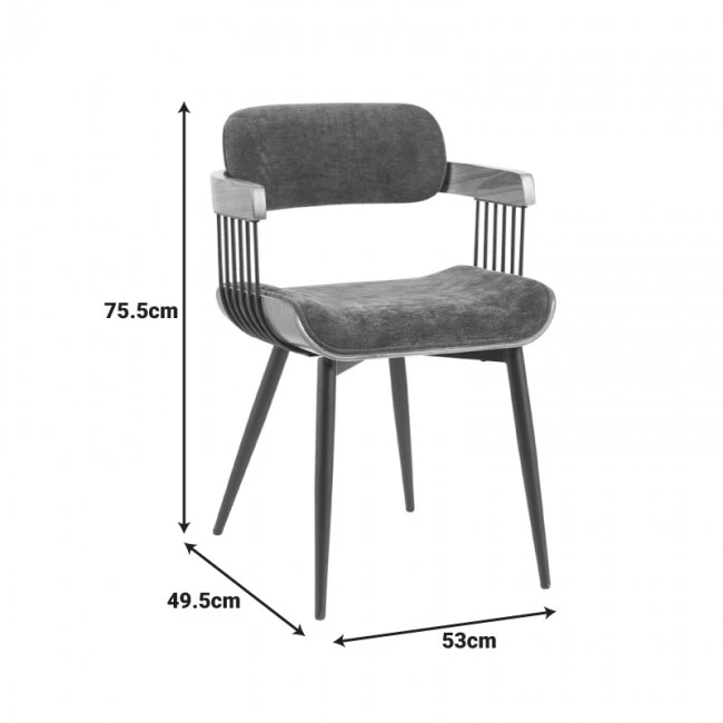 Armchair Cameo pakoworld metal black-walnut wood-dark grey fabric 53x49.5x75.5cm