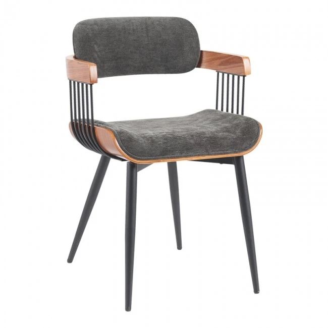 Armchair Cameo pakoworld metal black-walnut wood-dark grey fabric 53x49.5x75.5cm