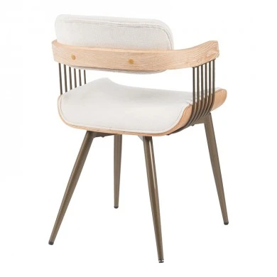 Armchair Cameo pakoworld metal bronze-white-wash wood-beige fabric 53x49.5x75.5cm