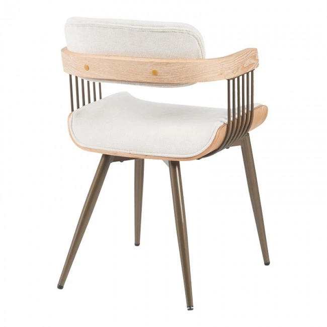 Armchair Cameo pakoworld metal bronze-white-wash wood-beige fabric 53x49.5x75.5cm