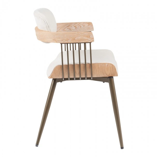 Armchair Cameo pakoworld metal bronze-white-wash wood-beige fabric 53x49.5x75.5cm