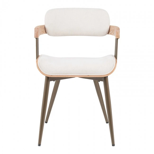 Armchair Cameo pakoworld metal bronze-white-wash wood-beige fabric 53x49.5x75.5cm