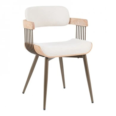 Armchair Cameo pakoworld metal bronze-white-wash wood-beige fabric 53x49.5x75.5cm