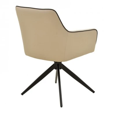 Rotating armchair Debra pakoworld beige fabric-pu with black color metal leg 64x60x83cm